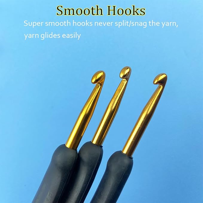 Ergonomic Crochet Hooks Set,Silicone Crochet Hook Knititng Needles for Arthritic Hands Premium Soft Grip Crochet Handles for Crocheting Yarn Craft Projects(2.0mm-6mm,Black)