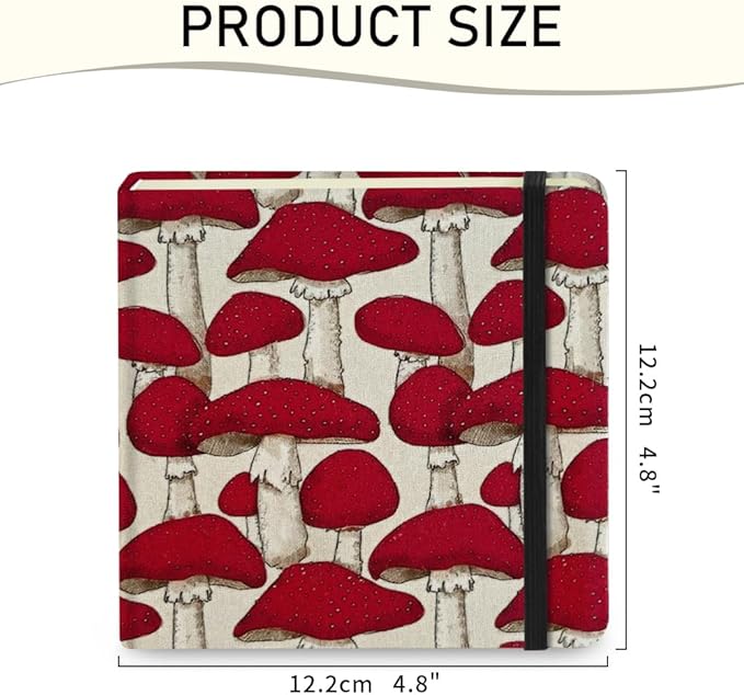 Mifuner 4.8x4.8in 80gsm Mini Notebooks Art Blank Pages Sketchbooks Travel Journal Pocket Hardcover Paint Writing Notebook Blank Diary Memo Planner Sketchbook Fabric Cover.Red Mushroom