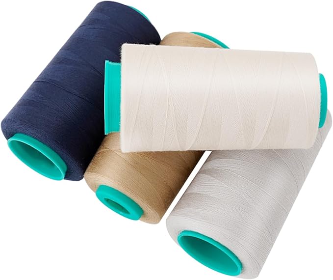 4 Pack of Serger Threads Cones Spools, All-Purpose Sewing Thread Polyester, 4 Cones of 3000 Yards Each Spool,Cone Thread for Sewing Machine,140S/2 (Khaki,Navy Blue,Light Gray,Beige)