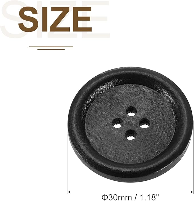 uxcell 50Pcs Wooden Buttons, 30mm(1 3/16") 4 Hole Round Wood Sewing Button Craft Flatback for Sewing DIY Craft Clothing, Black
