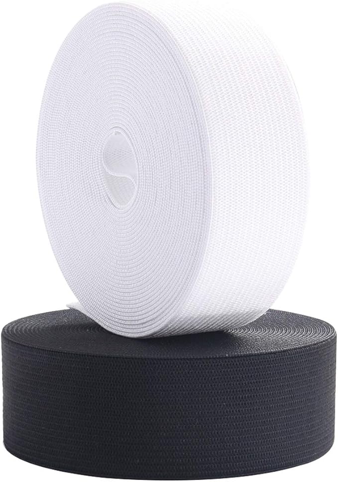 Elastic Bands for Sewing, 1 Inch Wide Elastic Fabric Band Springy Stretch Knitting Elastic Spool 10 Yard (5 Yard White,5 Yard Black)