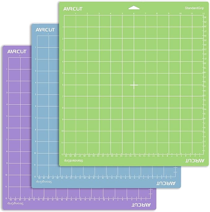 AIRCUT Cutting Mat for Cricut Maker 3/Maker 4/Maker/Explore 3/4/Air 2/Air/One(12x12 Inch, StandardGrip, LightGrip, StrongGrip) Variety Adhesive Sticky Cutting Mats Accessories