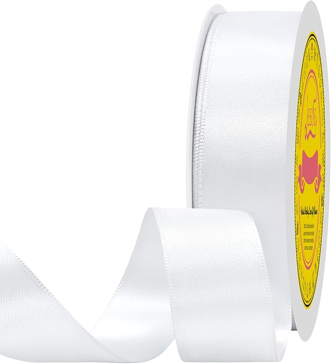 Double Face White Satin Ribbon 7/8 inch X 100 Yards Polyester White Ribbon for Gift Wrapping Very Suitable for Weddings Party Hair Bow Invitation Decorations and More