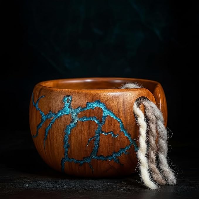 Handcrafted Wooden rose wood Yarn Bowl for knitting & Crocheting Wooden Yarn Storage Bowl With Carved Holes Drills Knitting Crochet Accessories bowl - Christmas Gift
