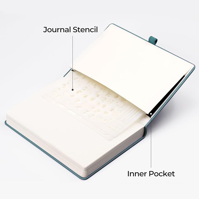 EMSHOI A5 Dotted Journal, 320 Pages, 100gsm Thick Dot Grid Paper, Leather Hardcover Dotted Notebook for Bullet Journaling, Drawing, Work & Writing - Light Blue, 5.75”x8.38” (A5)