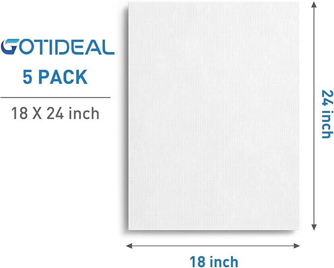 GOTIDEAL Canvases for Painting, 18x24 inch of 5 Pack, Professional Primed White Blank Flat Canvas - 100% Cotton Artist Canvas Boards for Acrylics Painting, Oil,Tempera