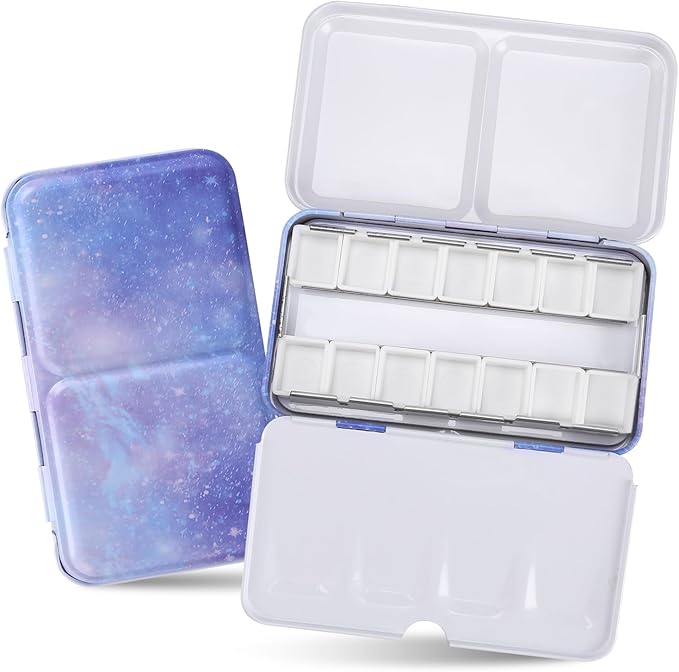 Metal Watercolor Palette - Empty with 14 Half Pans - Travel Palette for Gouache, Watercolor, Acrylic Painting - Purple