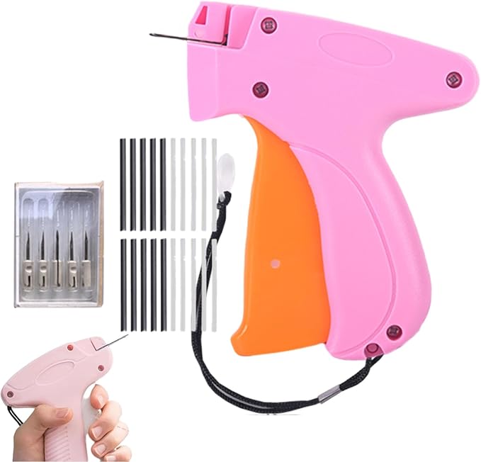Portable Hemming Tool, Handheld Portable Sewing Machine, Includes 5 Needles, 1000 White Glue Needles& 1000 Black Glue Needles, For Quick Hemming & Repairs (Pink-Orange)