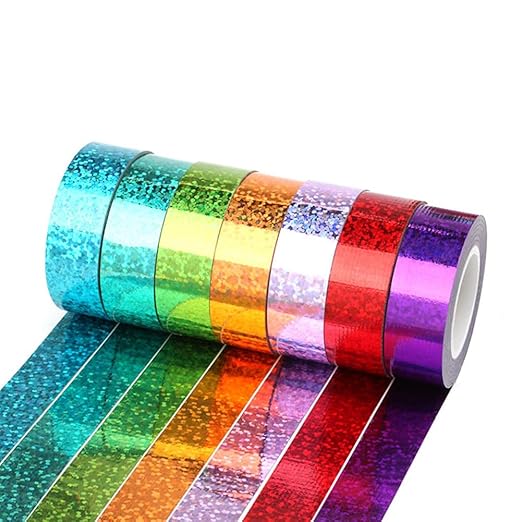 Glitter Prism Tape Strong Adhesive Holographic Sparkle Washi Tape Reflective Glitter Sparkle Tape Sparkle Decorative Tape Sparkle Masking Tape Glitter Crafting Tape (8 Rolls, 0.6in x16.5ft)