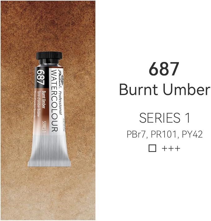 PHOENIX Professional Watercolor Paint Single Tube - 0.47 Fl Oz / 14ml - Burnt Umber