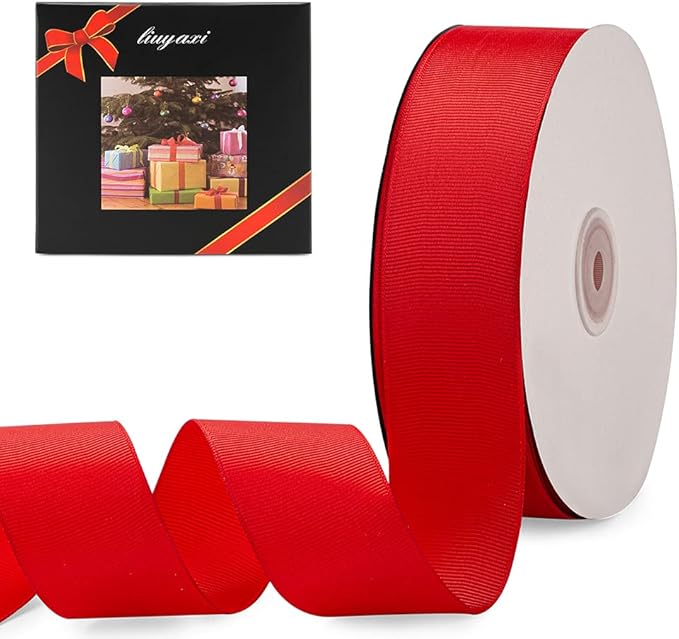 LIUYAXI 1-1/2" X 50 Yards Solid Red Grosgrain Ribbon, Perfect for Crafts, Wedding Decor, DIY Hair Accessories, Sewing, Gift Package Wrapping and More