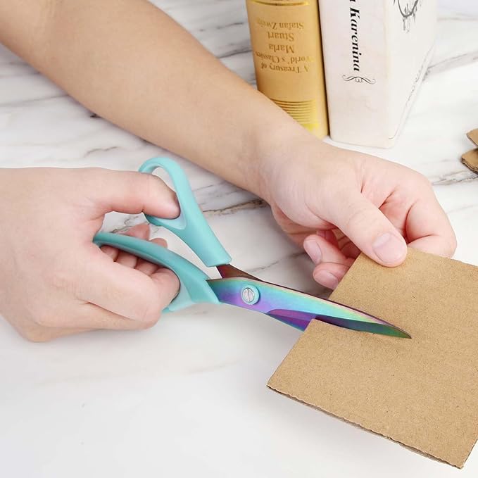 8.5" Scissors All Purpose, Multipurpose Office Scissors Set of 3 Pack, Titanium Coating Sharp Blade, Soft Comfort-Grip, Ideal for Fabric, School, Home, Craft & Sewing, Right/Left Handed, Blue