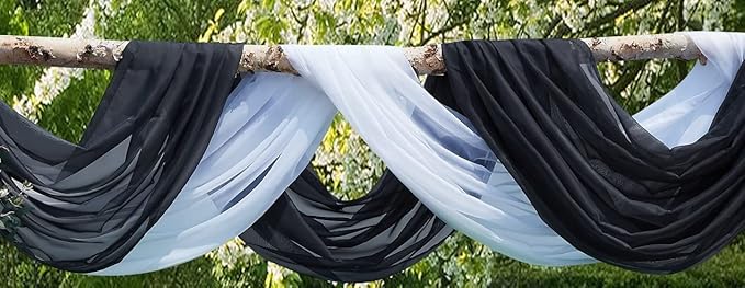 WARM HOME DESIGNS Wedding Arch Draping Fabric Bundle Has 2 144 Inch (12 Feet) Scarves in Black & White Fabric Colors for Wedding Decoration. AD White & Black 144”