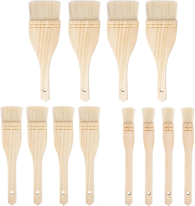 Artist's Choice Hake Paint Brush Set - Pack of 12 Flat Hake Brushes (1in/2in/3in), Crafted with Premium Goat Hair Bristles, Ideal for Watercolor, Wash, Ceramic and Pottery Painting