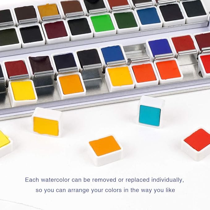 Paul Rubens Watercolor Paint Artist Grade, 48 Colors Watercolor Paints Set Solid Cakes with Palette and Watercolor Journal 100% Cotton Hot Press For Artists Painters