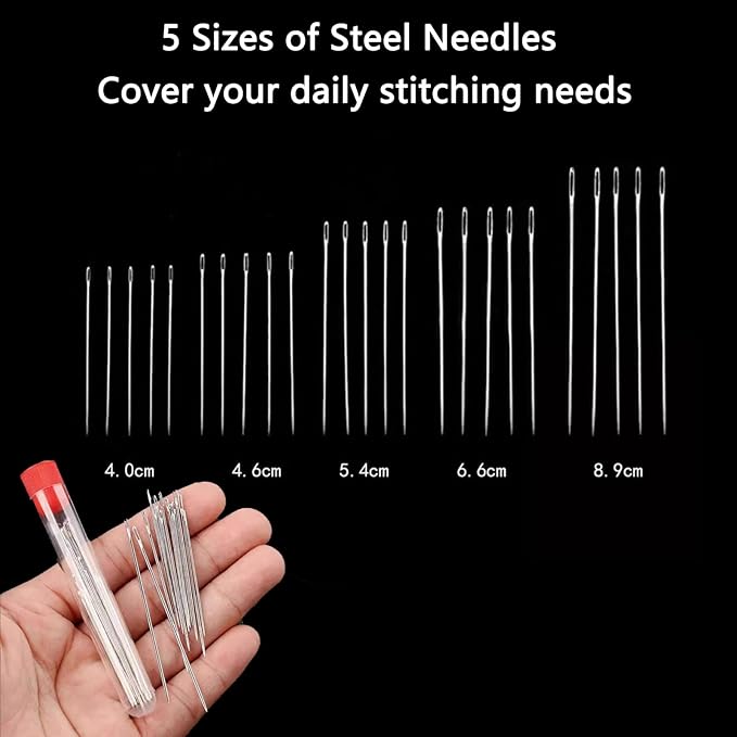 44Pcs Sewing Tool Set, Big Eye Steel Sewing Needle Kit, Threader and Needle Repair Kit Stainless Steel Needles for Hand Sewing