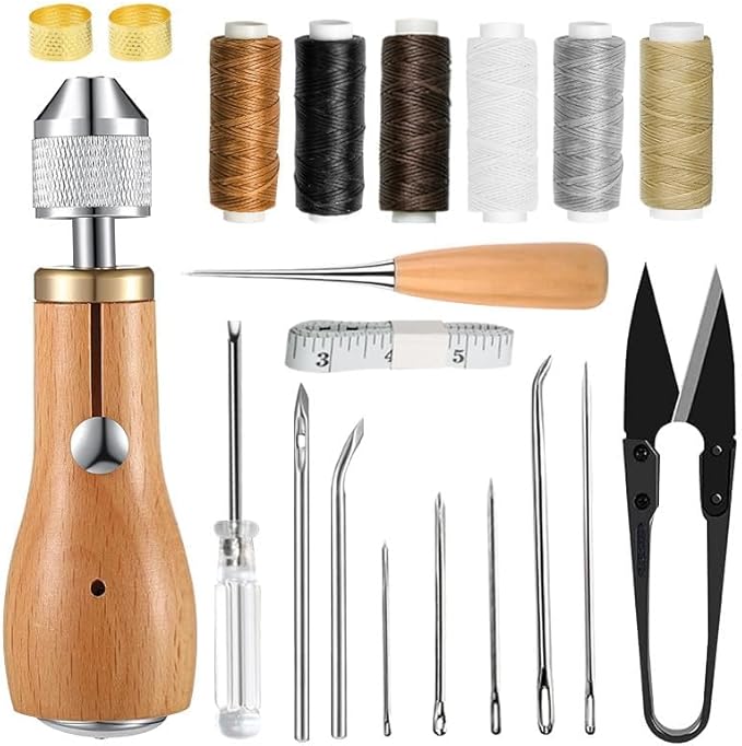 Sewing Awl Kit, Portable Tool Stitching Leather Sewing Thread, Waxed Thread Kit for DIY Leather Sewing Repair Craft