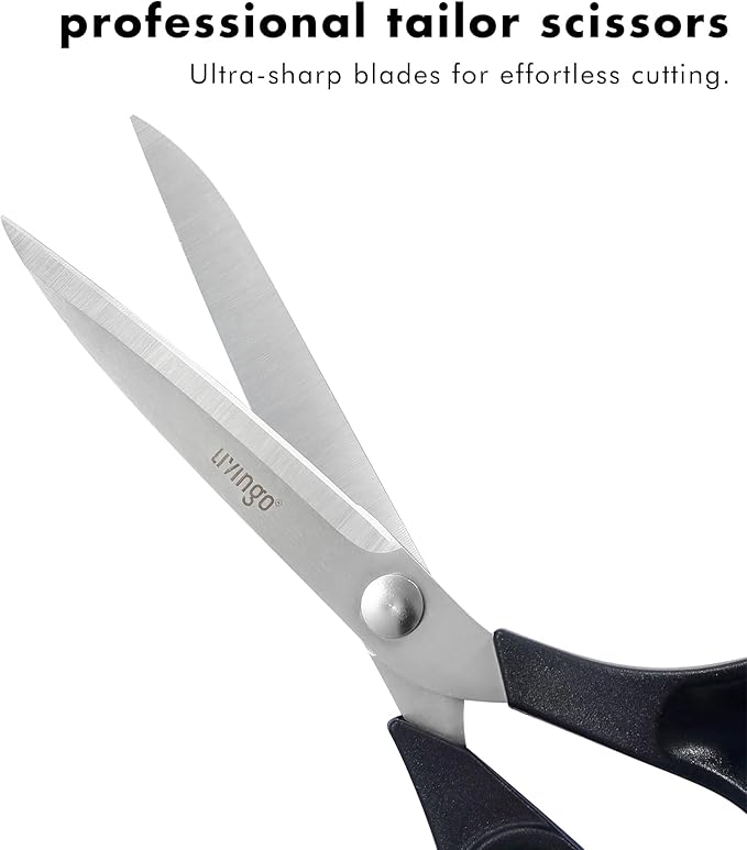 LIVINGO 10.5” Bent Fabric Scissors, Stainless Steel Heavy Duty Sharp Sewing Shears for Tailor Sewing Crafting Cutting Cloth, Leather, Paper
