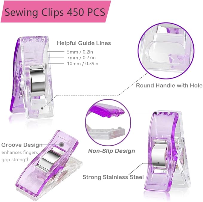 Sewing Clips, 450 Pcs with Plastic Box, KOLUPA Assorted Colors Fabric Clips for Quilting, Clamps for Crafts