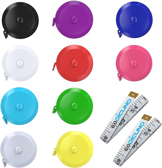 DiCUNO 60-Inch 1.5 Meter Soft and Retractable Tape Body Tailor Sewing Craft Cloth Dieting Measuring Tape (10 Colors Package)