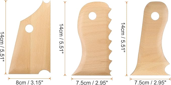 HARFINGTON 2pcs Pottery Ribs Trimming Tools Pottery Profile Rib Wooden Foot Shaper Foot Wave Curved Shaper Texture Rib Beech Wood for Carving Ceramics Clay