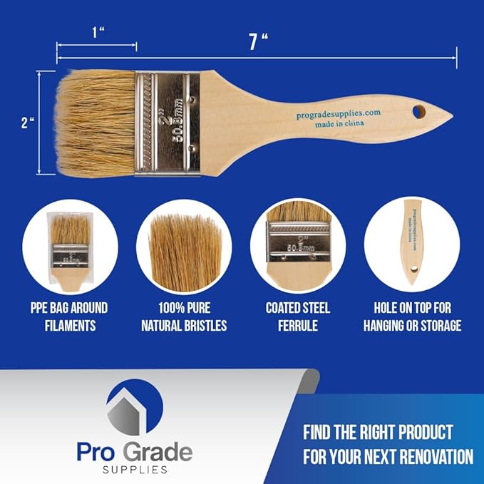 Pro Grade - Chip Paint Brushes - 36-Pack - 2 Inch Chip Brush for Paints, Stains, Varnishes, Glues, & Gesso