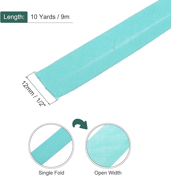 MECCANIXITY 1/2 Inch Single Fold Bias Tape Polyester Continuous Bulk Bias Tape for Sewing,Seaming Quilting Hemming Binding Crafts (Lake Blue 10 Yards)