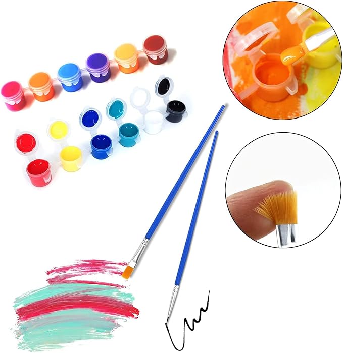 Aulufft 180 Pcs Mini Acrylic Paint Set,15 Pack Acrylic Paint Strips with 30 pcs Paint Brushes and 15 pcs Palettes,12 Colors Kids Paint Set Container Strips Storage for Painting Artistic Crafts
