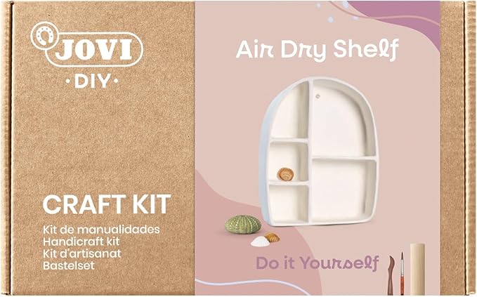 Jovi | Pottery Kit | Shelf, White Air Dry Clay, Includes Roller, Paints, Sculpting Tools| Step-by-Step Guide for Adults, Beginner Craft, Creative Pottery Experience