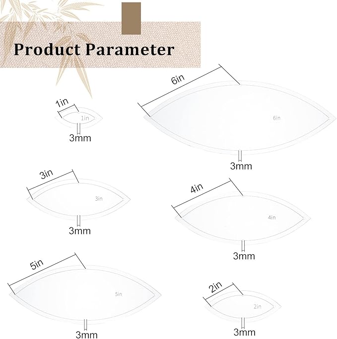 BENECREAT 6PCS Leaf Quilting Templates Set, 1" 2" 3" 4" 5" 6" Transparent Acrylic Quilting Rulers Templates 2.5mm Thick Stencils for Woodworking, Quilting Sewing Needlework Craft