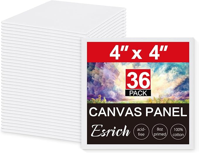 ESRICH Mini Canvases for Painting, 4x4In Canvas in Bulk 36 Pack Small Canvas Panels Cotton Paint Canvas Primed Acid Free Blank Canvas Boards for Oil, Watercolor, Acrylic, Gouache & Tempera