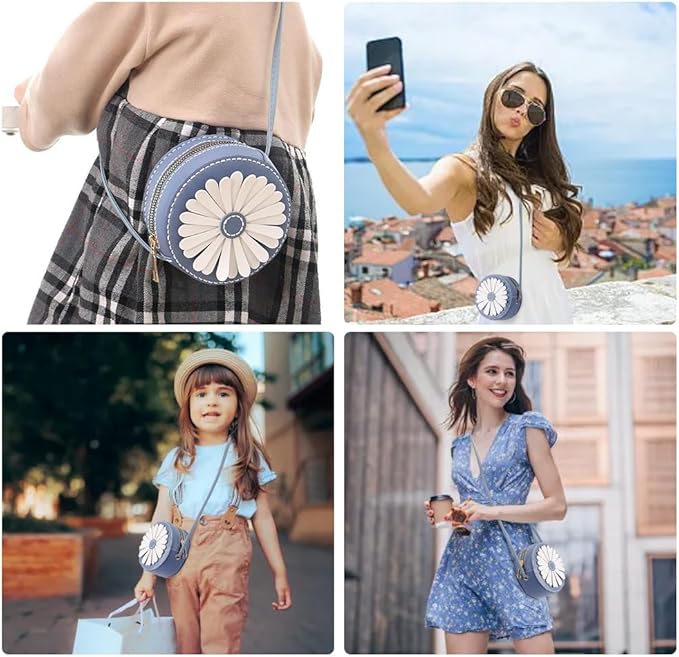 WADORN DIY Purse Sewing Kit, DIY Crafts Lovely Shoulder Bag Sewing Materials Cute Daisy Flower Sewing Pattern Round Bag Kit for Handmade Purse Making Accessories Birthday Xmas Valentine Gift, Blue