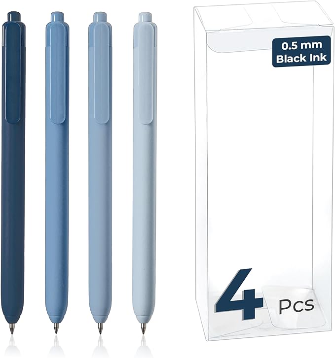 Y YOMA 4 Pcs Fine Point 0.5mm Gel Pen Black Ink Retractable Ballpoint Pen Smooth Writing Quick Dry Gel Pens Cute Aesthetic Pen Pastel Refillable Pen for School Home Office Supplies, Lake Blue