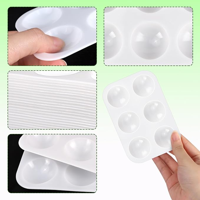 Bercoor 32 PCS Plastic Paint Palettes, 6 Well White Rectangular Watercolor Oil Palette Painting Tray Artist Craft Palettes for Painting Party, DIY Craft and Art Painting