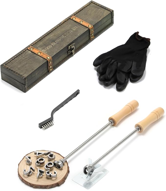 1" 10 Pcs Number Branding Iron for Wood, Hats, Leather, Food - for Woodworking, BBQ, Steak, Personalized Gifts - with Wooden Box & 2 Handles (1" Number 0-9)