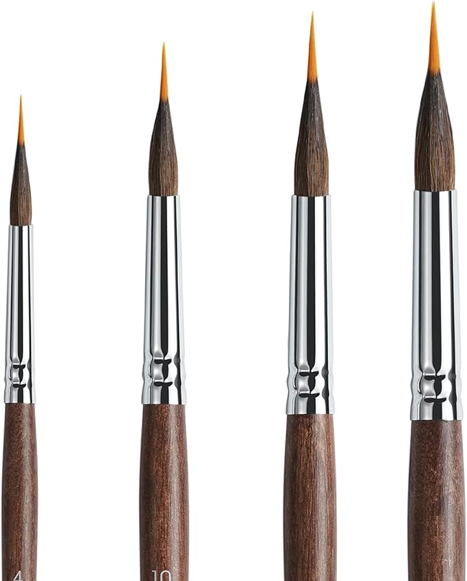 ARTIFY 4-Piece Professional Watercolor Liner Brush Set - Sable & Nylon Hybrid Extended Needle Point Detail Water Color Brushes for Fine Lines, Botanicals and Florals Painting