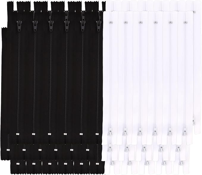 Amariver Zippers for Sewing - 100pcs Black & White Nylon Coil Zippers, 9 Inches, 2 Colors, 50 Pcs Per Color