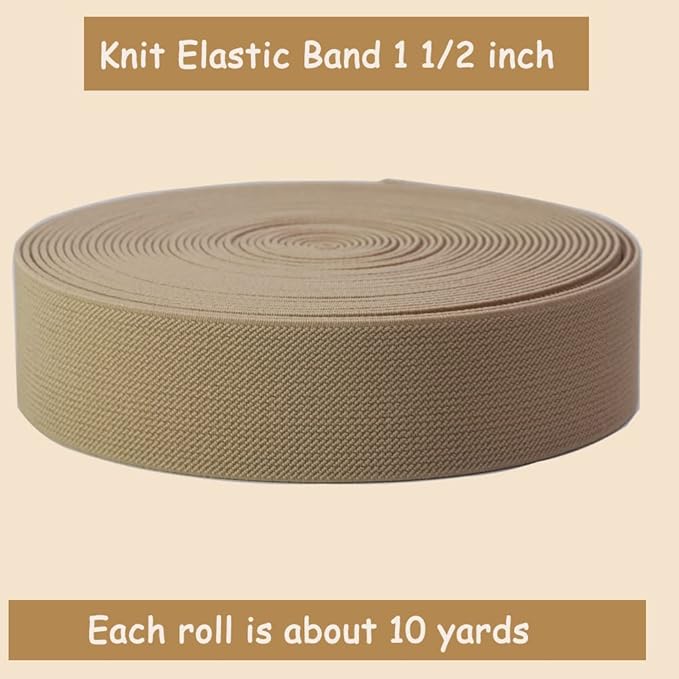 Khaki Knit Elastic Band For Sewing 1-1/2 inch 10 Yards -38mm Flat Heavy Stretchy Elastic Straps Elastic Band Spool for DIY Craft-Bedspread-Clothing-Pants Waistband-Wigs-Skirts- DIY Projects
