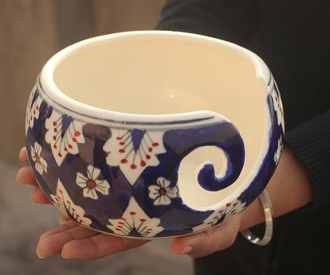 7" Inch Ceramic Yarn Bowl for Knitting and Crocheting with Smooth Spiral Outlet – Tangle-Free Yarn Organizer by ABHANDICRAFTS (AB-BOWL-022)