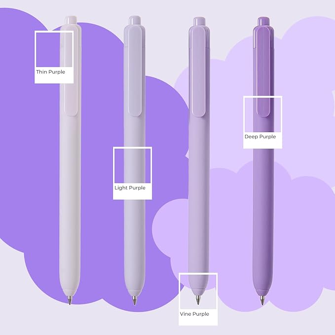 Y YOMA 4 Pcs Fine Point 0.5mm Gel Pen Black Ink Retractable Ballpoint Pen Smooth Writing Quick Dry Gel Pens Cute Aesthetic Pen Pastel Refillable Pen for School Home Office Supplies, Dusty Purple