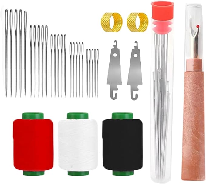 34 PCS Big Eye Steel Needles Set,Sewing Kit,Big Eye Steel Sewing Needles Kit,Long & Thin Handmade Quilting & Sewing Needles Kit for DIY Sewing Projects