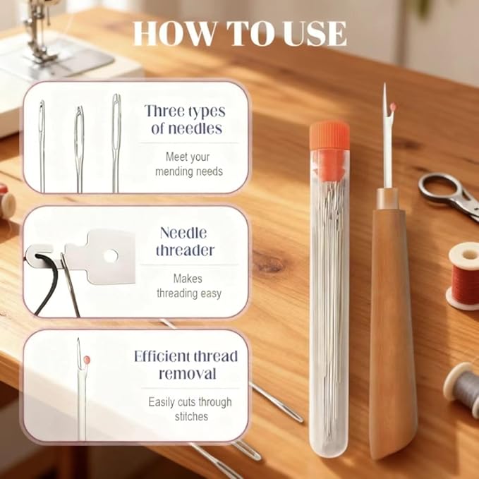 Big Eye Steel Sewing Needles Kit, Stainless Steel Hand Sewing Needles Set with Large Eye for Easy Threading, Durable Rust-Proof Craft Needles for DIY Sewing, Handmade, and Mending (37 Pcs)