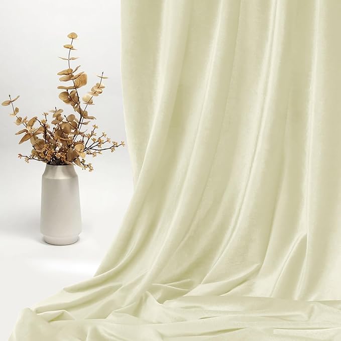 KKJIAF Ivory Stretch Velvet Fabric 60 Inch Wide, 5 Yard Soft Stretchy Fabric for Sewing Clothes, Apparel, Costume, Crafts - 90% Polyester 10% Spandex