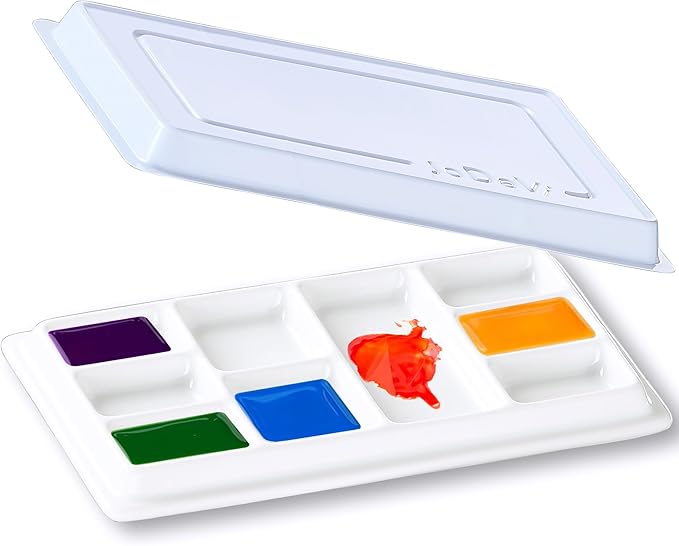 Ceramic Watercolor Palette with Lid, 9-Well Rectangular Paint Mixing Tray for Watercolor, Gouache, Acrylic & Oil Painting, White