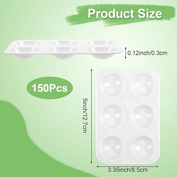 150pcs White Plastic Paint Tray Palette, 6 Well Rectangular Acrylic Paint Palette Watercolor for Students Kids, Durable Paints Holder Tray for Painting Party, DIY Craft and Art Painting Class