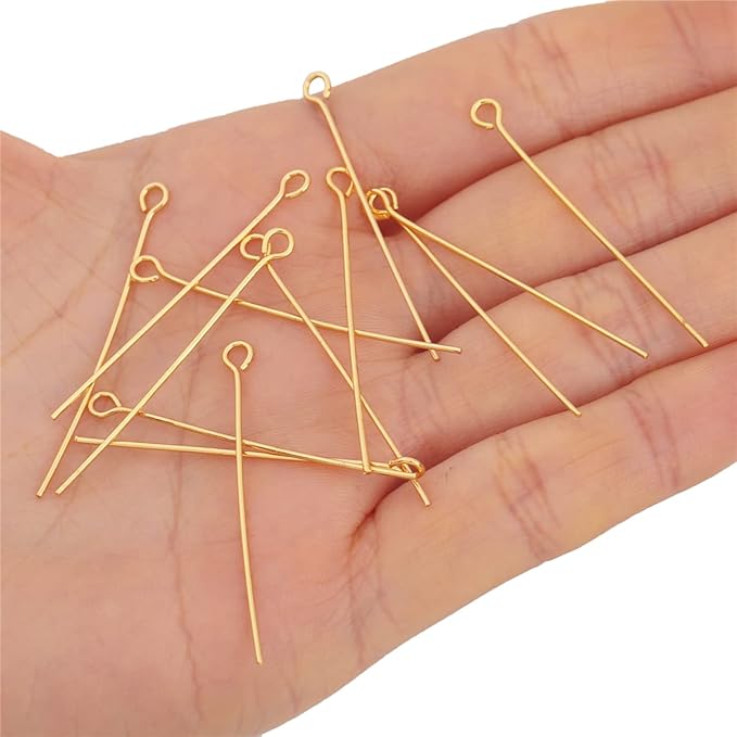 18K Gold Plated Open Eye Pins Non Tarnish 40mm 150pcs for Jewelry Making Findings