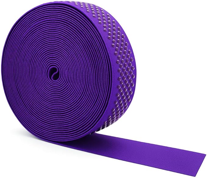 Mandala Crafts 1.5 Inch Elastic Silicone Gripper Tape for Clothing - 10 Yds Dotted Non Slip Elastic Band for Sewing - Purple Silicone Flat Fabric Stretchy Ribbon Straps