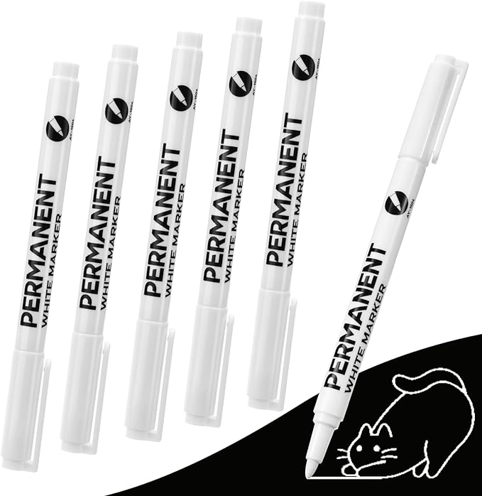 5PCS White Acrylic Paint Pens White Pen Fabric Paint Permanent Marker Pens Set Fine Tip 1mm Waterproof Paint Pen for Fabric Rock Painting Tyre Art Paper Glass for Drawing,Coloring,Graffiti,DIY Crafts