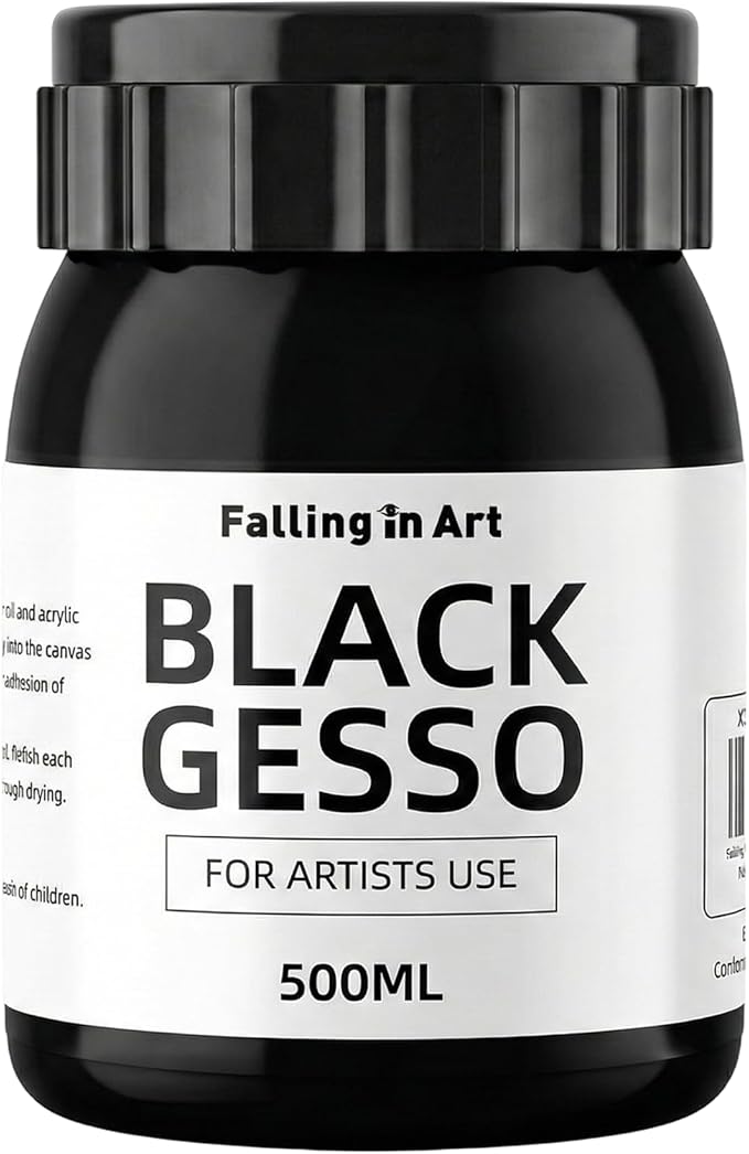 Falling in Art Black Gesso Primer for Acrylic Painting, 16.9Oz Non-Toxic Canvas Primer Gesso Surface Prep Medium