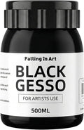 Falling in Art Black Gesso Primer for Acrylic Painting, 16.9Oz Non-Toxic Canvas Primer Gesso Surface Prep Medium